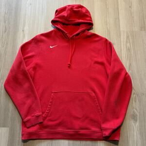 Men's Nike Athletic Club Fleece Red Swoosh Hoodie Pullover Sweatshirt Sz XL Air